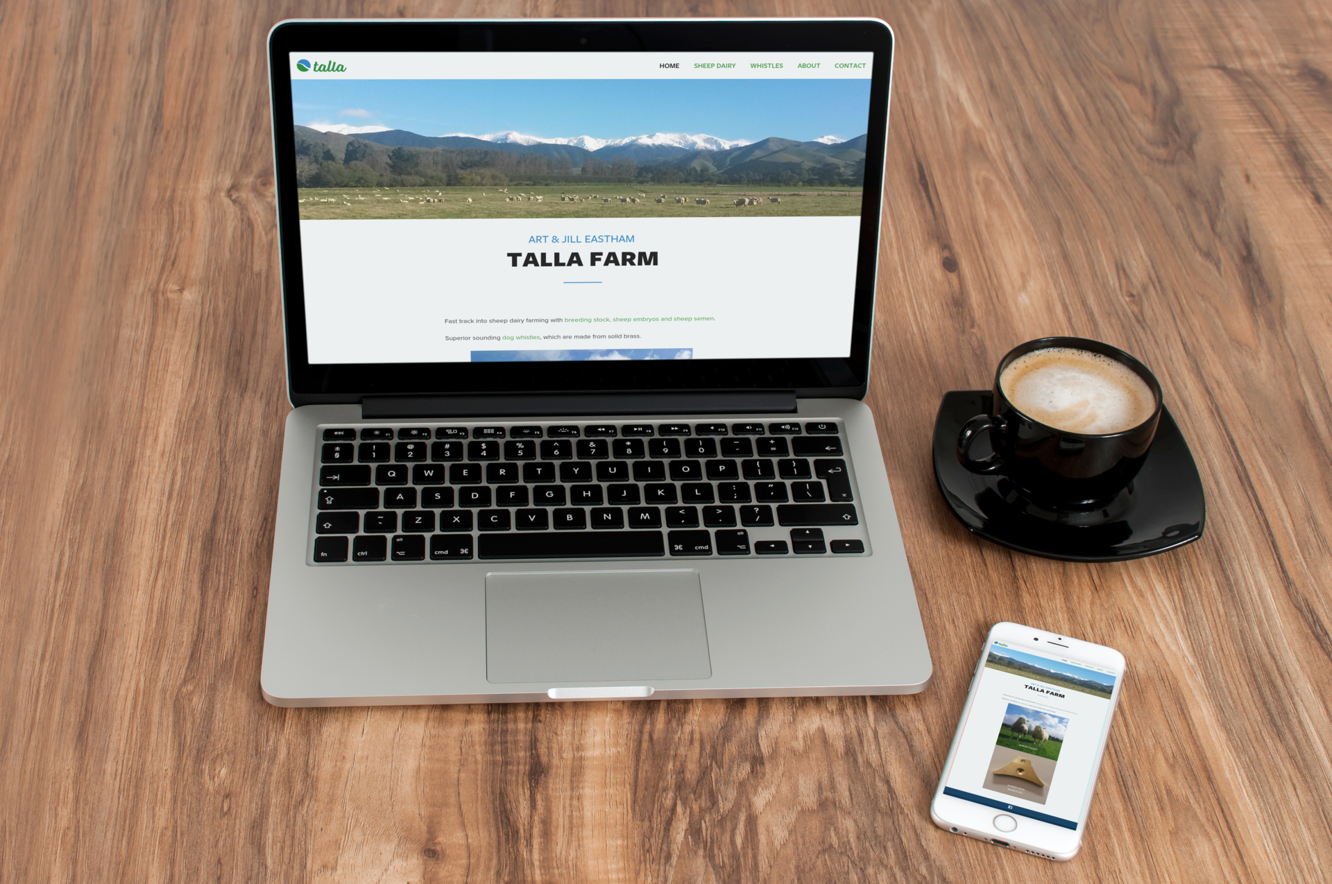Mockup of the Talla Farm website on a laptop and a smartphone